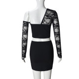 Lace Sexy Hollow Out Single Shoulder Tops Skirts Suit GNZD-51501SHD