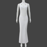 Mesh Patcwork V Neck See Through Maxi Dress GNZD-51488DHD