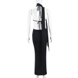 Wrap Hollow Out Tie Backless Maxi Dress GNZD-51442DBD