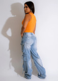 Vintage Casual Multi-Pocket Loose Jeans GMWF-AL0698