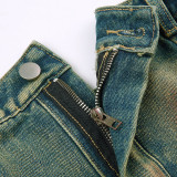 Washed Zipper Wrap Chest Denim Vest GMWF-AL8889