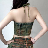Washed Zipper Wrap Chest Denim Vest GMWF-AL8889