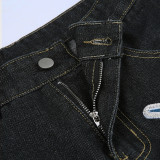 Contrast Color Print Straight Jeans GMWF-8888