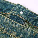Washed Zipper Wrap Chest Denim Vest GMWF-AL8889