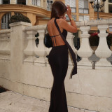 Wrap Hollow Out Tie Backless Maxi Dress GNZD-51442DBD