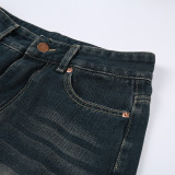 Washed Colorblocked A-Line Denim Half-Body Skirt GMWF-AL9626