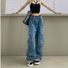 Patchwork Multi-pocket Work Jeans GMWF-6930