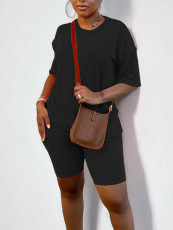 Solid Color Sport Loose Two Piece Shorts Set MTY-8005