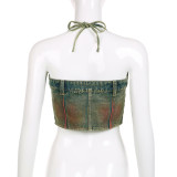 Washed Zipper Wrap Chest Denim Vest GMWF-AL8889