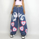 Contrast Color Heart Graffiti Print Loose Jeans GMWF-AL69572