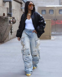 Vintage Casual Multi-Pocket Loose Jeans GMWF-AL0698