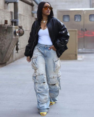 Vintage Casual Multi-Pocket Loose Jeans GMWF-AL0698