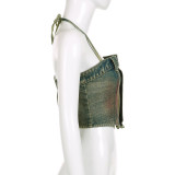 Washed Zipper Wrap Chest Denim Vest GMWF-AL8889