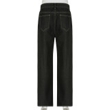 Contrast Color Print Straight Jeans GMWF-8888