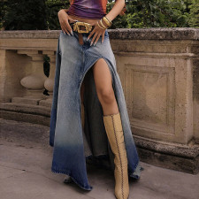 Irregular Sexy Gradient High Split Denim Half Skirt GMWF-2968