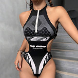 Letter Print Sexy Hollow Out Bodysuit GZJQ-K24K45261