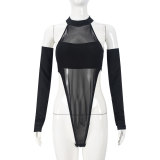 Mesh Hollow Out Long Sleeve Bodysuit GNZD-51463TBD