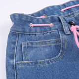 Contrast Color Heart Graffiti Print Loose Jeans GMWF-AL69572