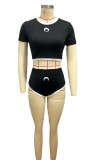 Casual Patchwork Print Tight Two Piece Shorts Set GFCF-1299