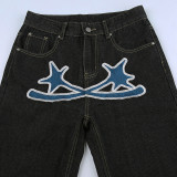 Contrast Color Print Straight Jeans GMWF-8888