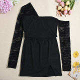 Lace Sexy Hollow Out Single Shoulder Tops Skirts Suit GNZD-51501SHD