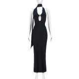 Wrap Hollow Out Tie Backless Maxi Dress GNZD-51442DBD