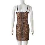 V Neck Sling Leopard Print Mini Dress GNZD-51446DBD