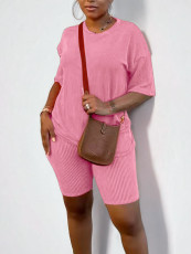 Solid Color Sport Loose Two Piece Shorts Set MTY-8005