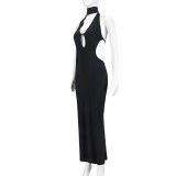 Wrap Hollow Out Tie Backless Maxi Dress GNZD-51442DBD