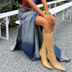 Irregular Sexy Gradient High Split Denim Half Skirt GMWF-2968