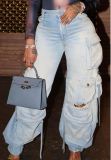 Vintage Casual Multi-Pocket Loose Jeans GMWF-AL0698