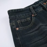 Color Block Low Waist A-Line Denim Long Skirt GMWF-9626