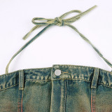 Washed Zipper Wrap Chest Denim Vest GMWF-AL8889