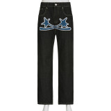Contrast Color Print Straight Jeans GMWF-8888