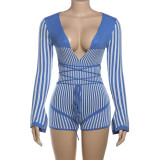 Knits Stripe Contrast Color Romper GZJQ-W24Q53673