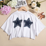 Loose Star Denim Patch T-shirt GNZD-011489TBR