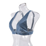Wash Sexy Vest Back Button Denim Top GNZD-51071THD