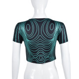 Print O Neck Short Sleeve Tops GNZD-9260TD