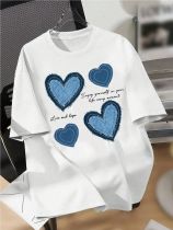 Denim Printed Heart Round Neck T Shirt GYIQ-ZW113527C