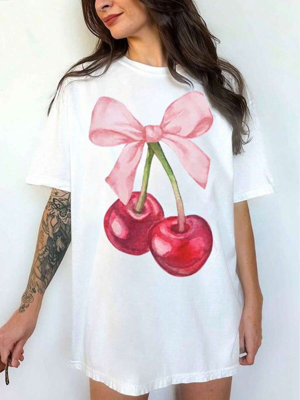 Print Loose Falling Shoulder T-Shirt GYIQ-ZW111989P ZB111727P