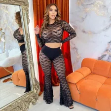 Hollow Out See Through Tops Pants Suit GNZD-51415SHD