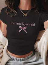 Bowknot Printed Crew Neck T-Shirt GYIQ-ZW113682B ZB113683B