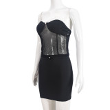 See Through Patchwork Wrap Chest Tops Skirt Suit GNZD-51320SHD