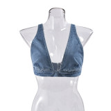 Wash Sexy Vest Back Button Denim Top GNZD-51071THD