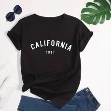 Letter Print Short Sleeve Casual T Shirt GYIQ-ZB113874C