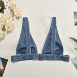 Wash Sexy Vest Back Button Denim Top GNZD-51071THD