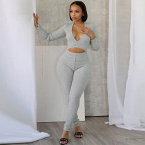 V Neck Hollow Out Long Sleeve Jumpsuit GNZD-51468JHD