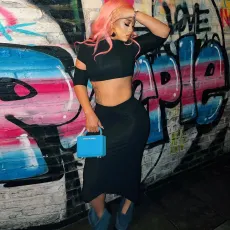 Solid Color Crop Tops And Long Skirt 2 Piece Set GNZD-9209SD