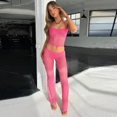 Lace See Through Tie Up Vest Pants 2 Piece Set GNZD-51454SHD