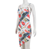 Sexy Print Sling Backless Irregular Dress GNZD-41427DHG